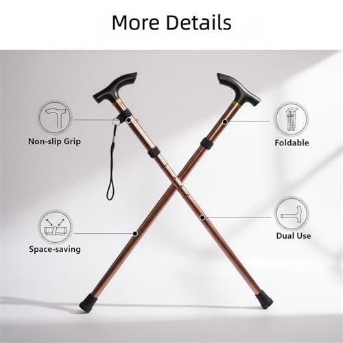 Adjustable from 33‘’ to37‘’Walking Cane Hiking Poles Climbing Snowingshoeing Pole with Ergonomic Handle，Brown and Black fo...