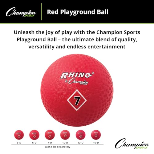 Champion Sports Playground Ball – High-Bounce 2-Ply Construction, Durable Red Ball for Throwing, Catching & Kicking - Mult...