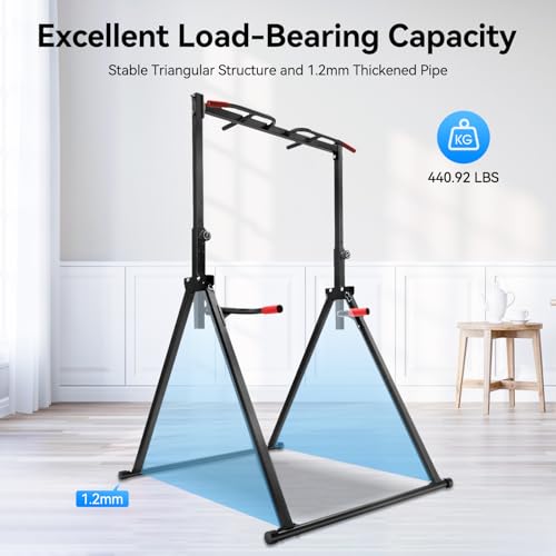 IOENC Foldable 440 LBS Pull up Bar Free Standing, 5.74-7.55ft Height Adjustable,Dip Station Freestanding Tower Station Gym...
