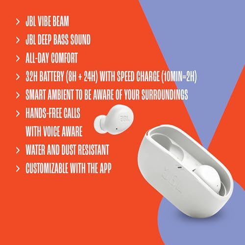 JBL Vibe Buds - True Wireless Earbuds, Smart Ambient, VoiceAware, Up to 32 total hours of battery life with speed chargin...