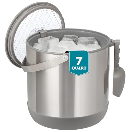6.8L/7QT Insulated Ice Bucket with Lid & Scoop,Double-Wall Ice Bucket for Parties,Cocktail Bar(Grey)