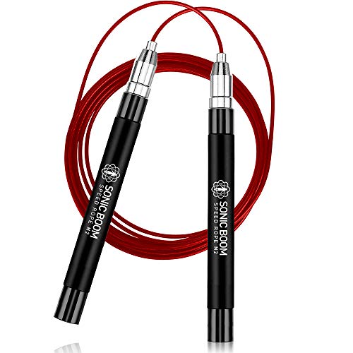 Epitomie Fitness Sonic Boom M2 High Speed Jump Rope - Patent Pending Self-Locking, Screw-Free Design – Weighted, 360 Degre...