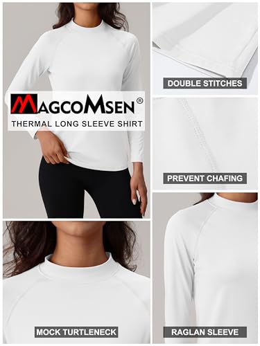 MAGCOMSEN Women's Thermal Shirts Mock Turtleneck Fleece Lined Long Sleeve Workout Tops Underwear Base Layer Running