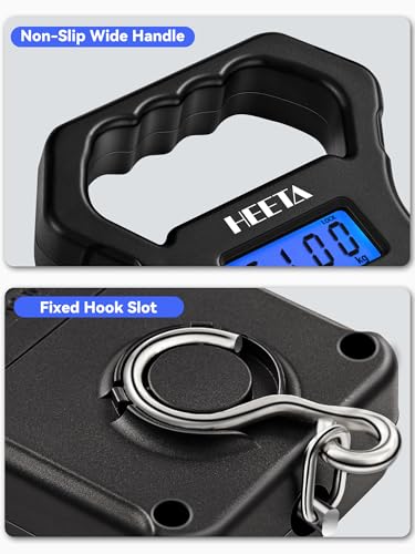 HEETA Fish Scale, 110lb/50kg Digital Portable Hanging Fishing Weight Scale with Backlit LCD Display, Luggage Scale with Ho...