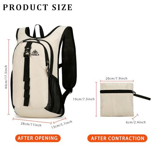 VOBUYING 15L Small Hiking Backpack Foldable Ultralight Trekking Camping Outdoors Backpack for Women Men (beige)