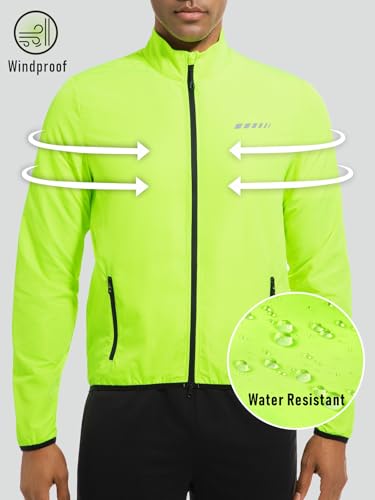 qualidyne Men's Lightweight Cycling Windbreaker Jacket, Windproof, Water-Resistant (Light Rain), Reflective, 2 Zip Pockets