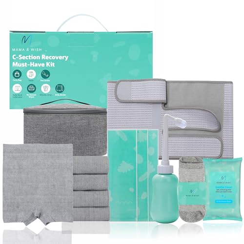 Mama & Wish® C-Section Recovery Kit Must Haves - Postpartum Essentials 12-Piece Set with Belly Binder, No-Shower Wipes, Si...