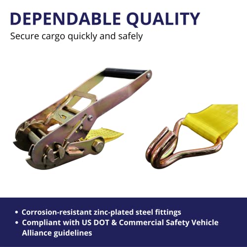 Ratchet Tie Down Straps, 2 in x 15 ft, 5,000 lb Breaking Strength, J-Hook, 6-Pack