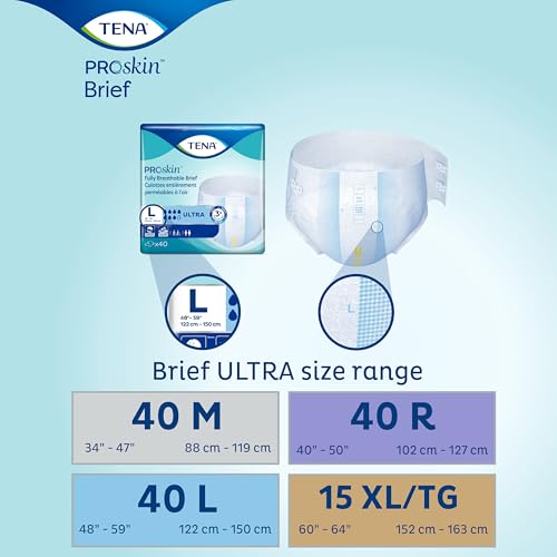 TENA Ultra Breathable Briefs, Incontinence, Disposable, Heavy Absorbency, Large, 40 Count, 40 Packs, 40 Total