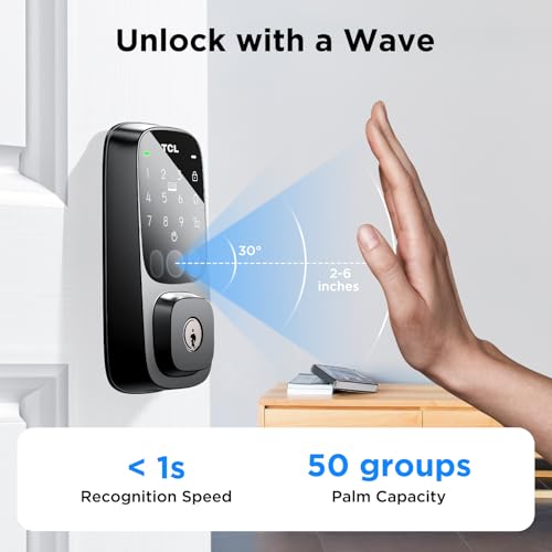 TCL D1 Pro Palm Vein Smart Lock, Keyless Entry Door Lock, Upgraded Rechargeable Battery, Front Door Smart deadboalt, App R...