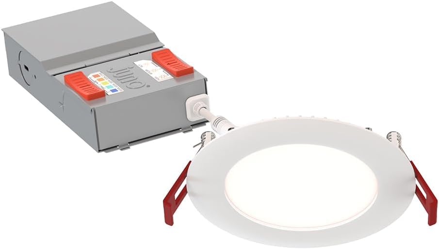 Juno LED Recessed Lights 4 Inch Round Baffle Wafer Downlight, 5-in-1 Switchable White Color Temperature, Adjustable Brightness, 120 Volts, 4-Inch Flat Trim, 1 Pack, Matte White