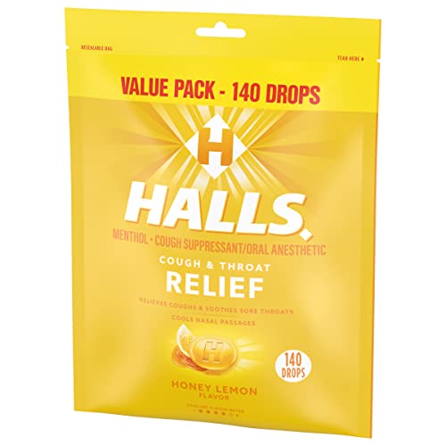 Halls Relief Honey Lemon Cough Drops, Value Pack, 140 Drops (Pack of 2)