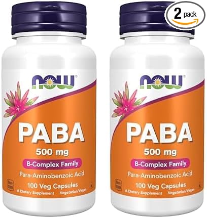 NOW Supplements, PABA (para-Aminobenzoic Acid) 500 mg, B-Complex Family, 100 Capsules (Pack of 2)