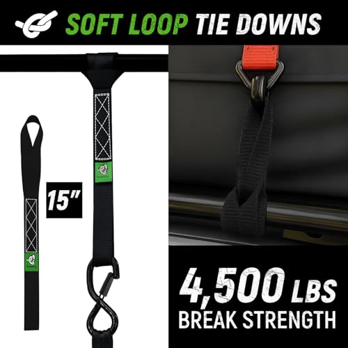 Retractable Ratchet Straps(4 Pack) - 1in x 10ft Self Retracting Ratchet Straps with Soft Loops, 1,500 lbs Break Strength R...