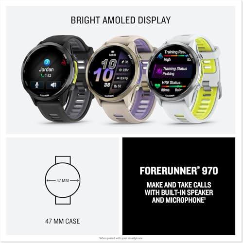 Garmin Forerunner 970 GPS Running Smartwatch, Whitestone | Premium Training & Recovery, Sleep Coach, Heart Rate, Download ...
