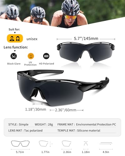 Rosemal Sports Sunglasses Polarized Cycling Sunglasses Running Driving Fishing Hiking for Men Women UV400 TAC TR90
