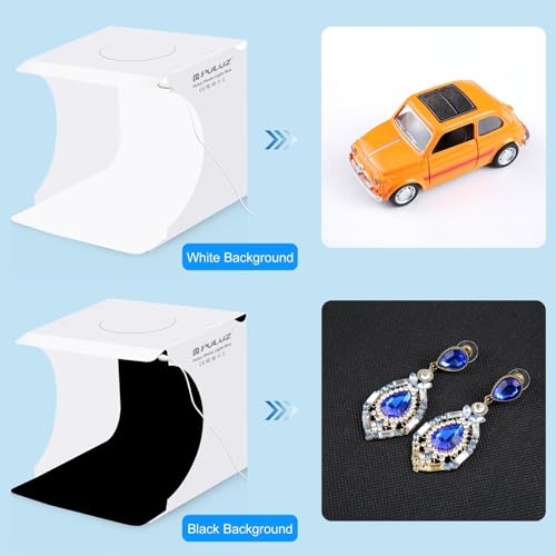 PULUZ Mini Light Box, 9" Photography Table Top Light Box 20 LED Portable Photo Studio Shooting Tent with 2 Kinds Color Bac...