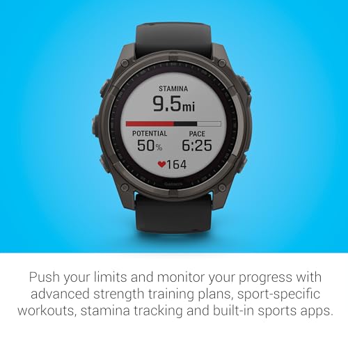 Garmin Fenix 8 Premium Multisport GPS Running Smartwatch, 51 mm, Sapphire, Solar, Dive-Rated, Built-in Flashlight, DLC Tit...