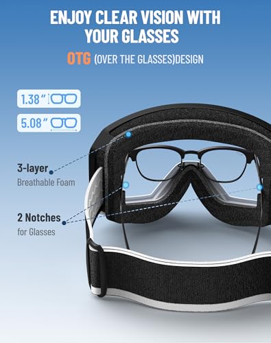Innerking Ski/Snowboard Goggles OTG for Men Women & Youth - Over Glasses Snow Sports Goggles Anti Fog 100% UV400 Protection