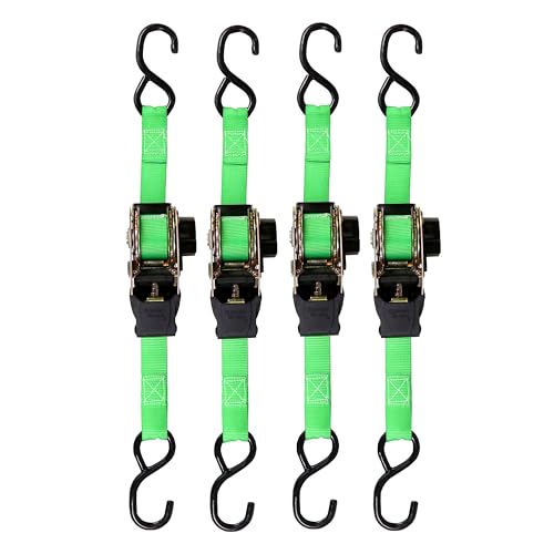 SMARTSTRAPS Retractable Ratchet Tie Down Straps (4 PK) 1,500lb Break Strength, 500lb Safe Work Load, Standard Duty, Secure...