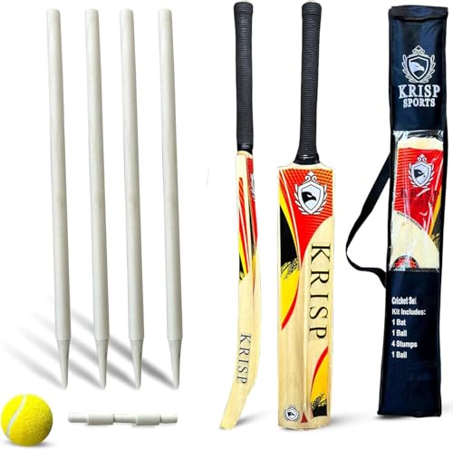 Cricket Bat Gift Set Wooden Cricket Bat Kit for Junior, Backyard Park Beach Indoor Outdoor Play Tennis Ball, Stumps, Bail...