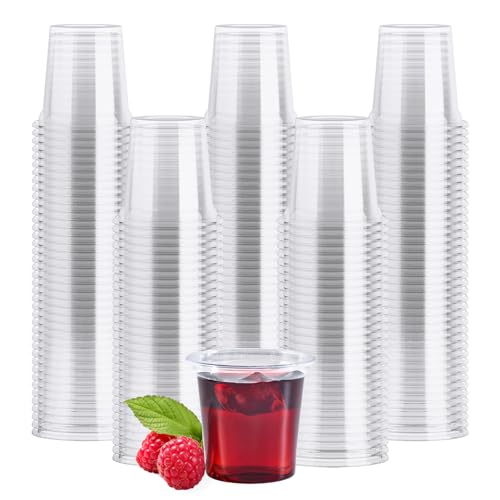 JOLLY CHEF 500 Pack Plastic Shot Glasses, 1 oz Clear Disposable Jelly Cups Reusable Perfect for Wine Tasting, Whiskey, Foo...