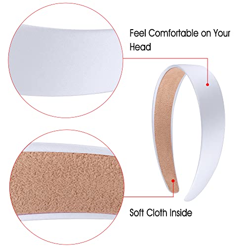 SIQUK 16 Pieces Satin Headbands White Headband 1 Inch Satin Hard Headbands DIY Hair Headband for Women