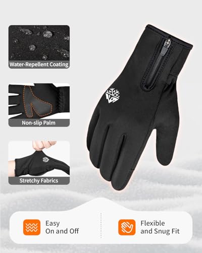 RIGWARL Warm Kids Winter Gloves for Boys Girls, Water-Resistant Touchscreen Gloves with Zipper Cuff, Gifts for Kids Christmas