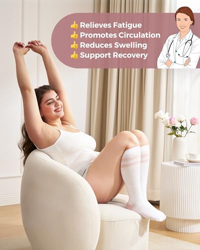 Momcozy Compression Socks for Women Wide Calf, 15-20mmHg Knee High Support Socks for Pregnancy, Nurses, Travel, Flying