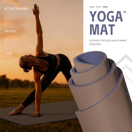 Yoga Mat Non Slip, Anti-Tear 1/4 Thick TPE Yoga Mats for Women and Men, 72"x24" Exercise & Fitness Mat with Carrying Stra...