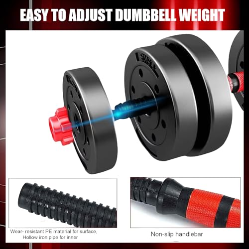 Adjustable Dumbbell Set, 44lbs Free Weights Dumbbells, 3 in1 Weight Set,Dumbbell, Barbell, Push-up, Home Gym Fitness Worko...