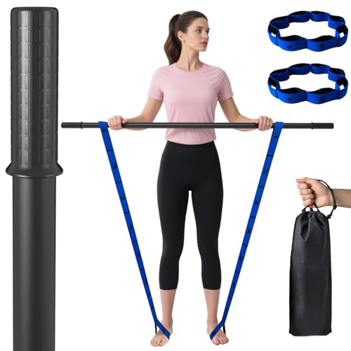 Yoga Stick, mobility stick，5-foot exercise stick, 3-in-1 stretching stick kit, comes with balance bar, yoga exercise instr...