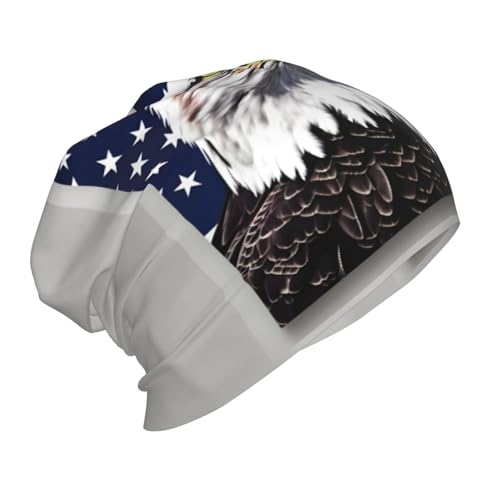 Bald Eagle Flag Print Beanie Hat Soft Thermal Cap Winter Headwear for Cold Indoor Outdoor Activities Black