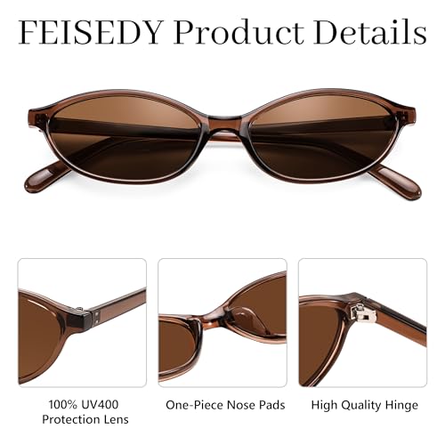 FEISEDY Retro Oval Cat Eye Sunglasses for Women 90s Narrow Lightweight Shades Y2k Trendy Sunnies B0257