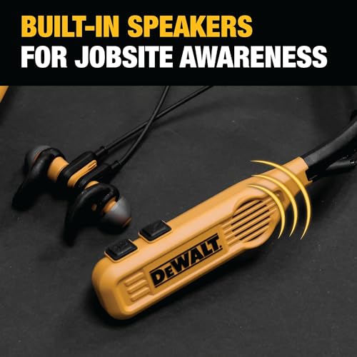 DEWALT Heavy Duty 2-in-1 Neckband Bluetooth Headphones w/Built-in Speakers, Jobsite Wearable Speaker & Around Neck Headpho...