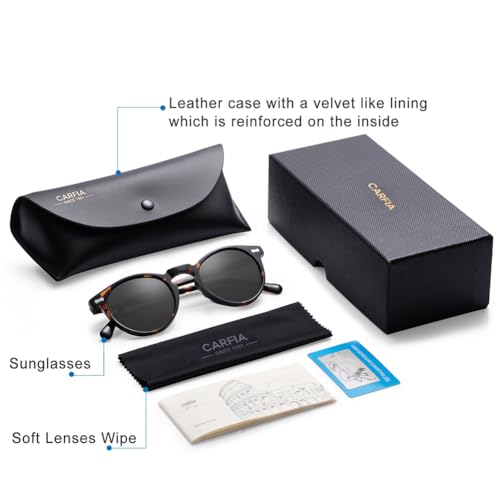 CARFIA Retro Polarized Sunglasses for Men UV400 Protection Handmade Acetate Round Frame CA5288L