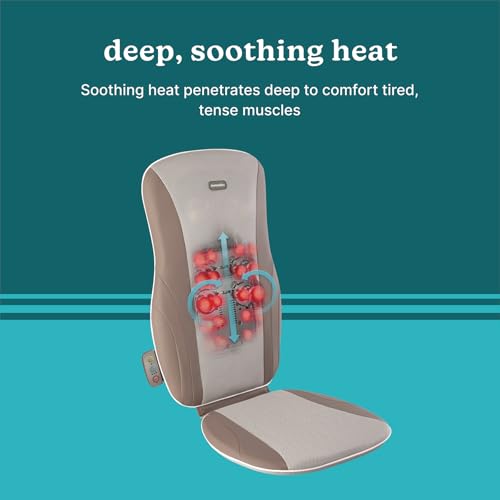 Homedics Shiatsu Back Massage Cushion with Adjustable Speeds and Comforting Heat Fits Most Chairs, Brown, 1 Count