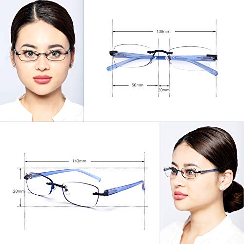 FEIVSN 3-Pack Rimless Reading Glasses For Women, Lightweight Spring Hinge Readers, Classic Elegant Artistic Eyeglasses UV 400