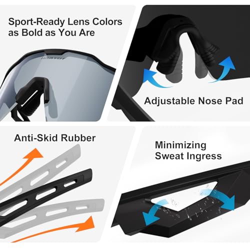 HAAYOT Polarized Cycling Glasses,Sports Sunglasses for Men Women,Baseball Biking Running Sunglasses 5 Lenses Black Mirror ...
