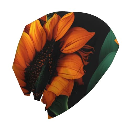 bnvaab Orange Sunflower Wallpaper Print Beanie Hat for Men and Women Stretchy Slouchy Winter Warm Cap Headwear Accessory