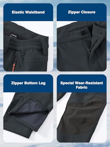 SPOSULEI Mens Ski Waterproof Insulated Pants Fleece Lined Softshell Snow Hiking Snowboard Outdoor Pants with Zipper Pockets