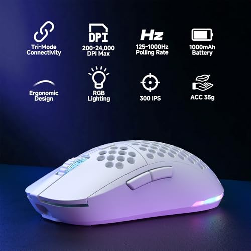 DIERYA M1 Wireless Gaming Mouse, 24000DPI, 180Hrs Battery, 16.8M RGB, 6 Programmable Buttons, Lightweight, Tri-Mode (2.4G/...