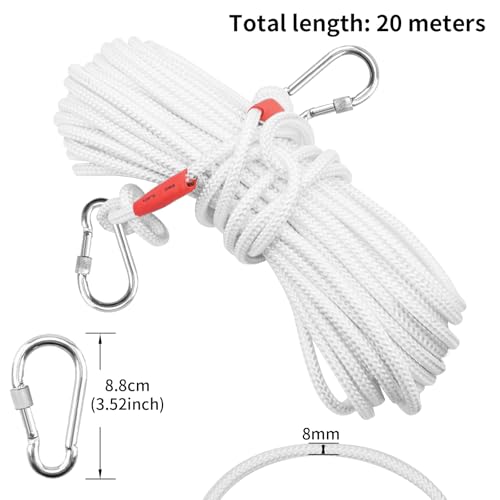 Jmlwlzx Heavy Duty Flag Pole Rope Replacement 20m (65ft) with Steel Core & Rust-Proof Swivel Snap Hook - Universal Halyard...
