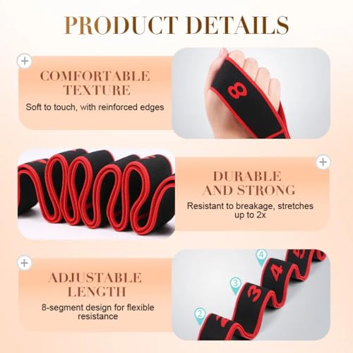 Fitness Resistance Band for Stretching and Yoga, Number Stretch Resistance Band with Clear Markings, 8-Section Elastic Tra...