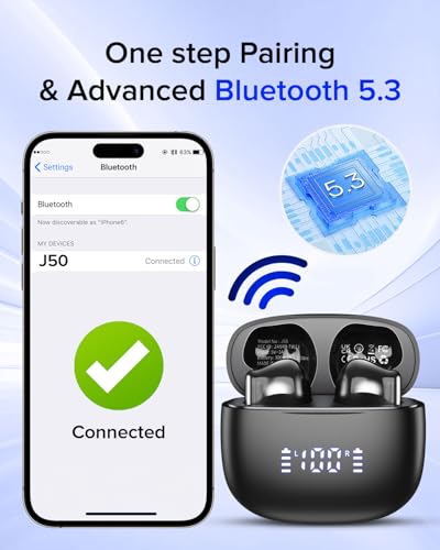 Aiearbu Wireless Earbuds, Bluetooth 5.3 Headphones, 48H LED Display Ear Buds, Bluetooth Earbuds with Noise Cancelling Mic,...