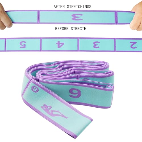 Elastic Yoga Stretching Strap with 9 Loops Pattern Guide, Stretch Straps for Pilates, Dance, Gymnastics Physical Therapy, ...