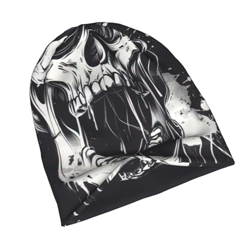 bnvaab Horror Ghost Skull Print Beanie Hat for Men and Women Stretchy Slouchy Winter Warm Cap Headwear Accessory Black