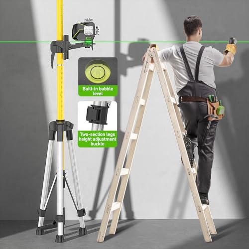 Huepar 12 Ft./3.7M Professional Laser Level Pole with Tripod and 1/4-Inch by 20-Inch Laser Mount for Rotary and Line Laser...