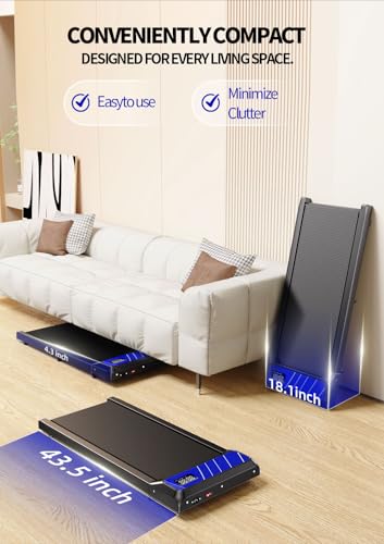 Walking Treadmill Pad with Incline, Portable Under Desk Treadmill for Home Office, 2.5 HP Quiet Compact Walking Machine wi...