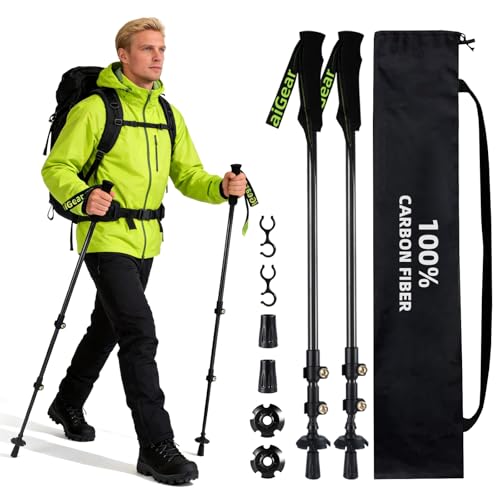 aiGear Carbon Fiber Trekking Poles, Ultra Strong Lightweight Collapsible Hiking Poles with Cork Grips Quick Flip Locks & A...